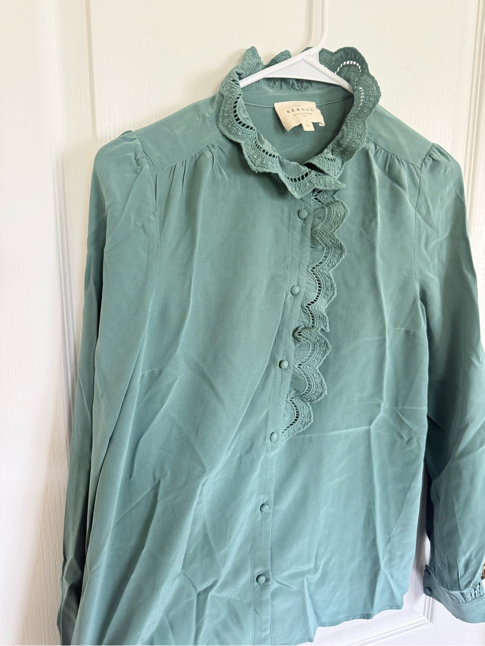 Sézane Chlo Silk Blouse in Sage Green - Picture 4 of 9